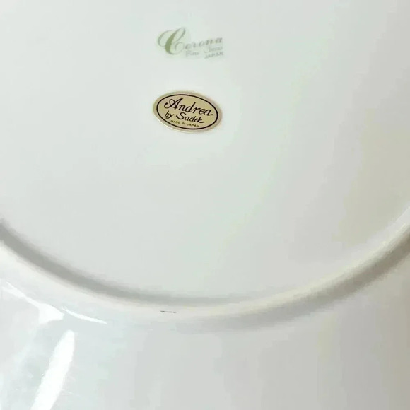 ANDREA by SADEK,Cake Plate Server Scalloped Rim & Gold Gilt Edge, 2 Piece Set - Picture 7 of 12